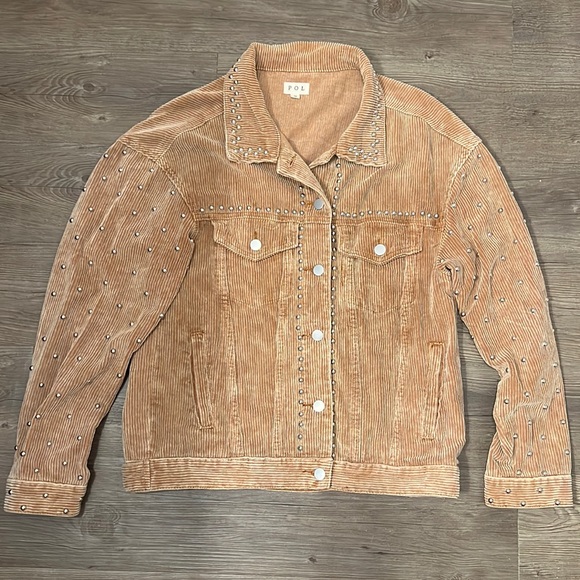 Like New POL Brown Sugar Corduroy Silver Studded Oversized Jacket - Picture 3 of 10